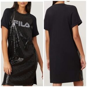 Fila Sequin Tee Shirt Dress Black Medium